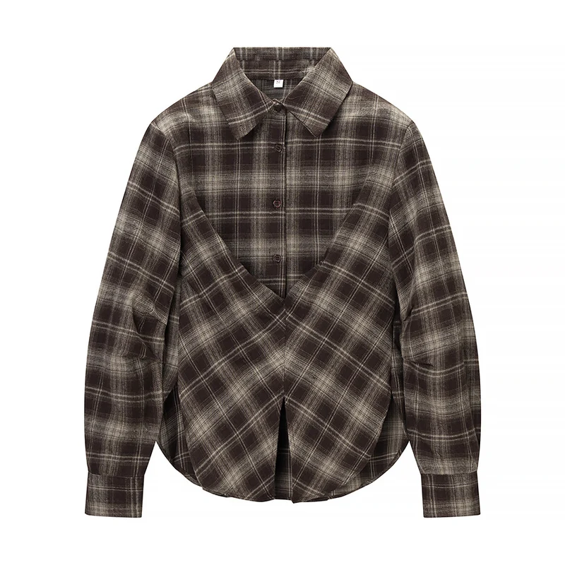 Damen Kariertes Baumwollhemd mit Wickel‑Drapierung und Oversize‑Silhouette Nord Taschen