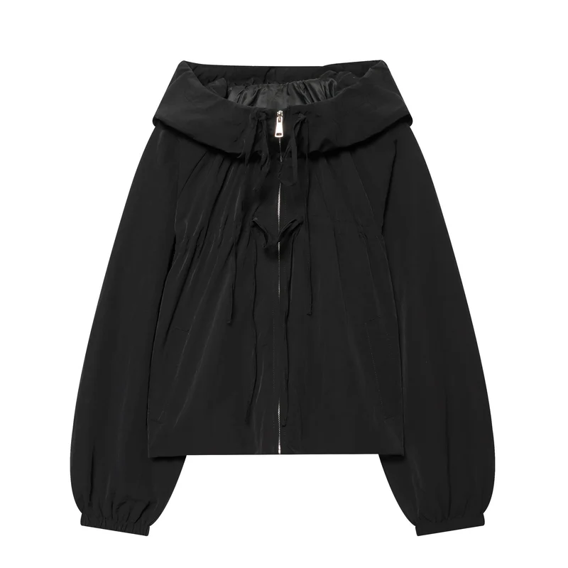 Damen Kapuzen-Cropped-Outdoorjacke mit Tunnelzug und elastischem Saum Nord Taschen