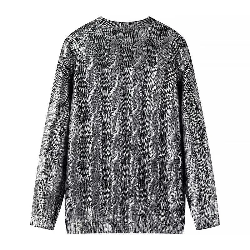 Damen Grobgestrickter Zopfstrick-Pullover mit Rundhals und Oversize-Schnitt Nord Taschen