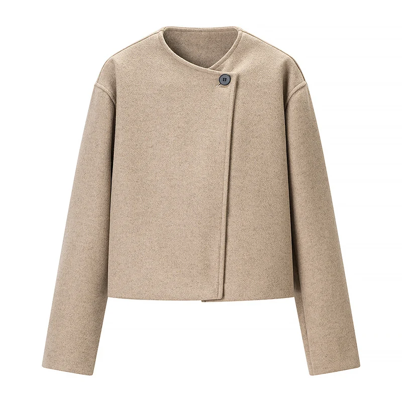 Damen Kurzer Boxy-Wollmix-Blazer mit asymmetrischer Knopfleiste Nord Taschen