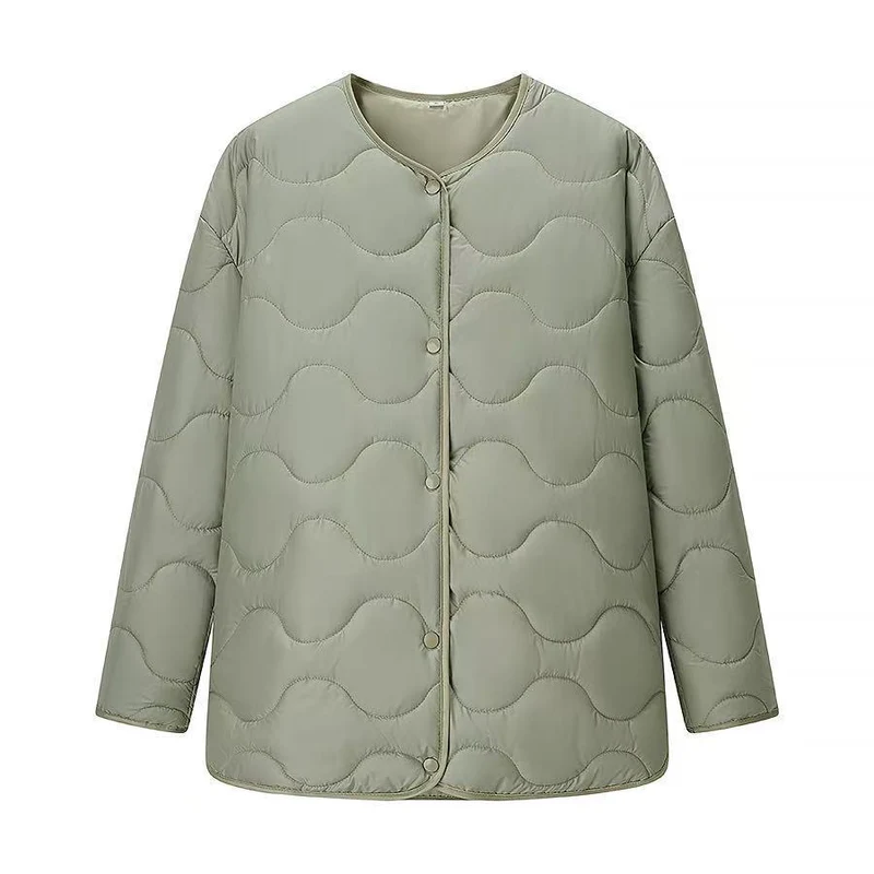 Damen Oversize-Steppjacke ohne Kragen mit Druckknopfverschluss und abgerundetem Saum Nord Taschen