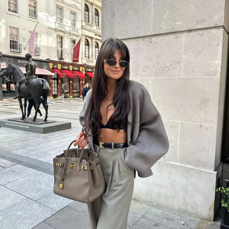 Damen Oversize‑Kurzjacke aus Wollmix mit kastiger Silhouette und Ballonärmeln Nord Taschen
