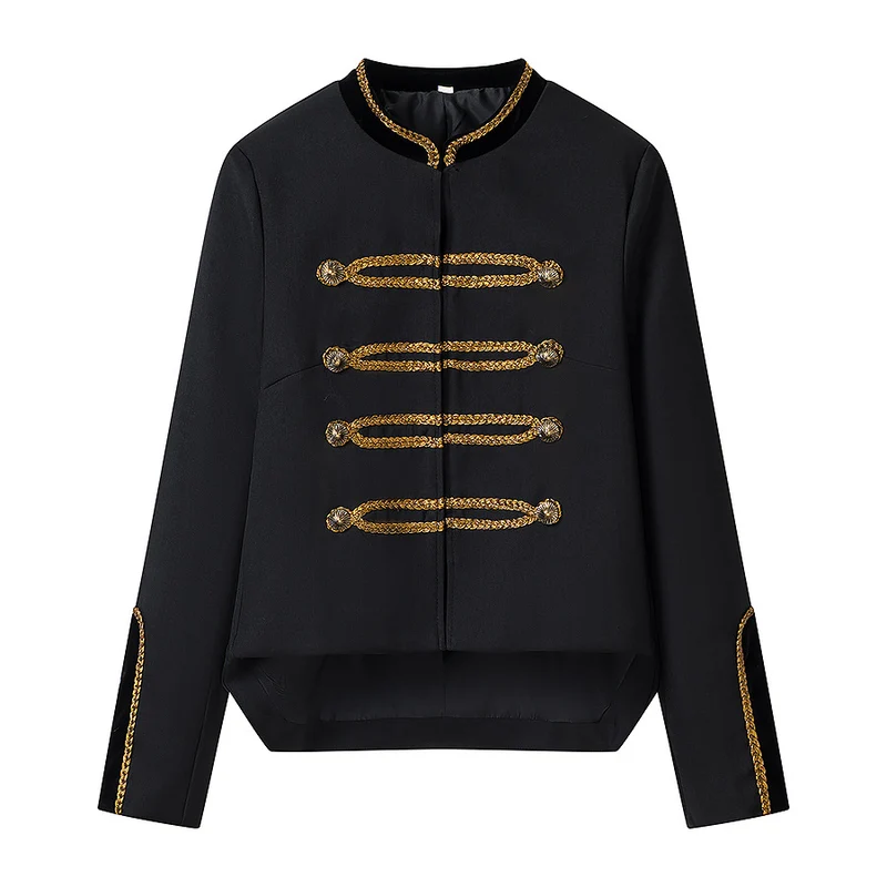 Damen Kurze Militärinspirierte Paradejacke mit goldener Kordelverzierung Nord Taschen