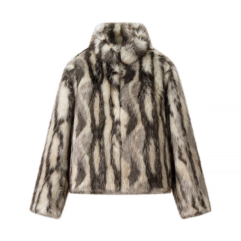 Damen Kurze Kunstfelljacke mit voluminöser Pelzoptik, kastiger Silhouette und Eingrifftaschen Nord Taschen