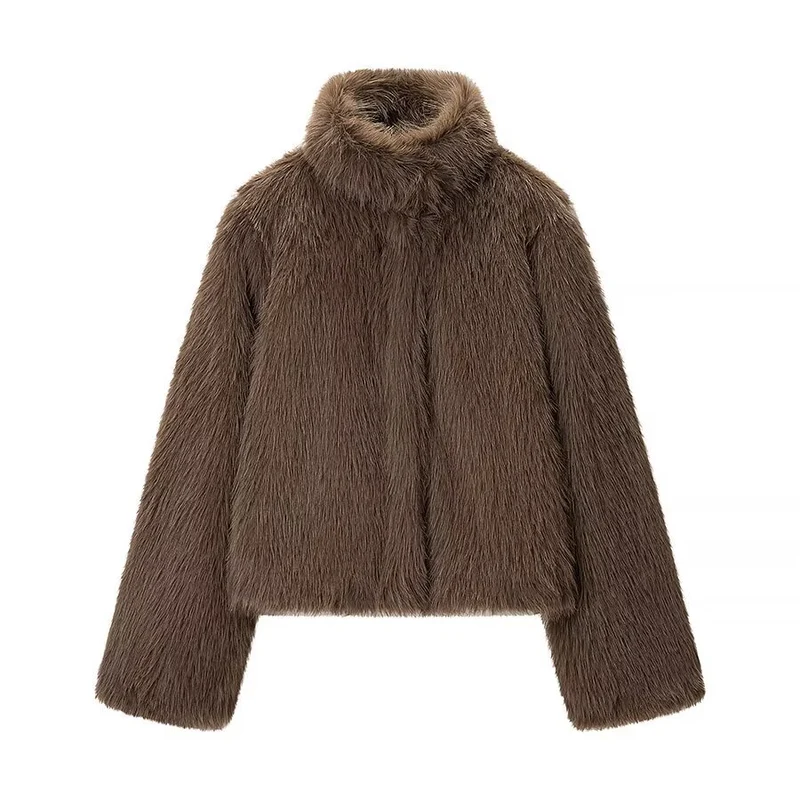 Damen Kurze Kunstfelljacke mit hohem Stehkragen und Oversized‑Silhouette Nord Taschen