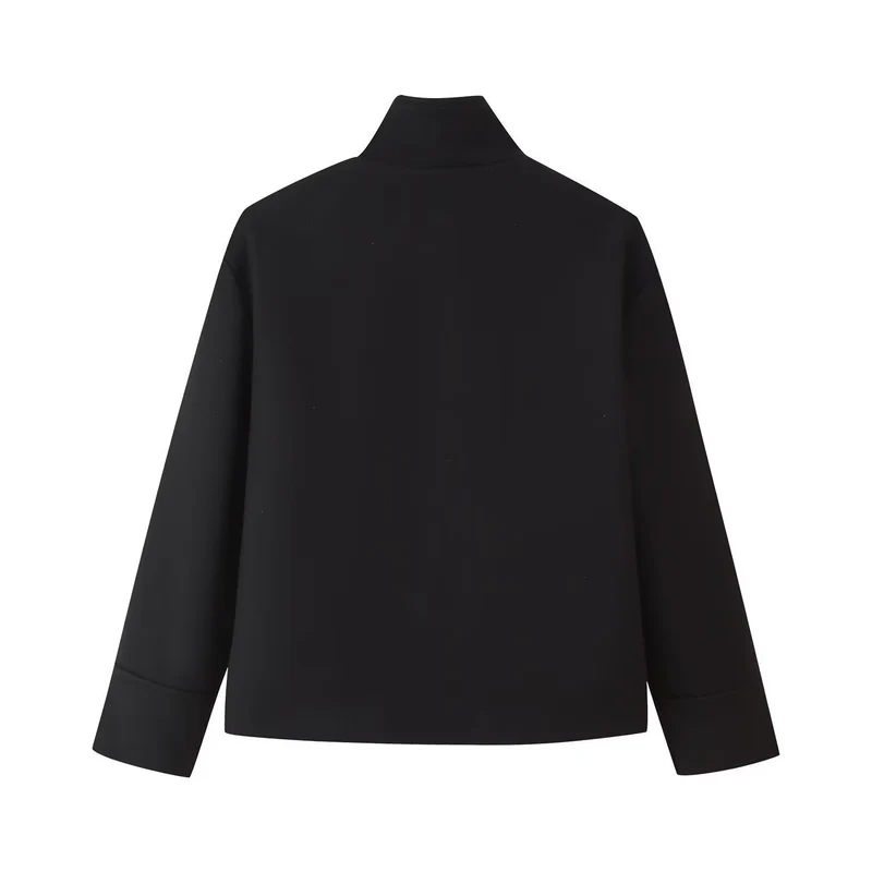 Damen Kurze kastige Jacke mit Stehkragen und durchgehender Knopfleiste Nord Taschen