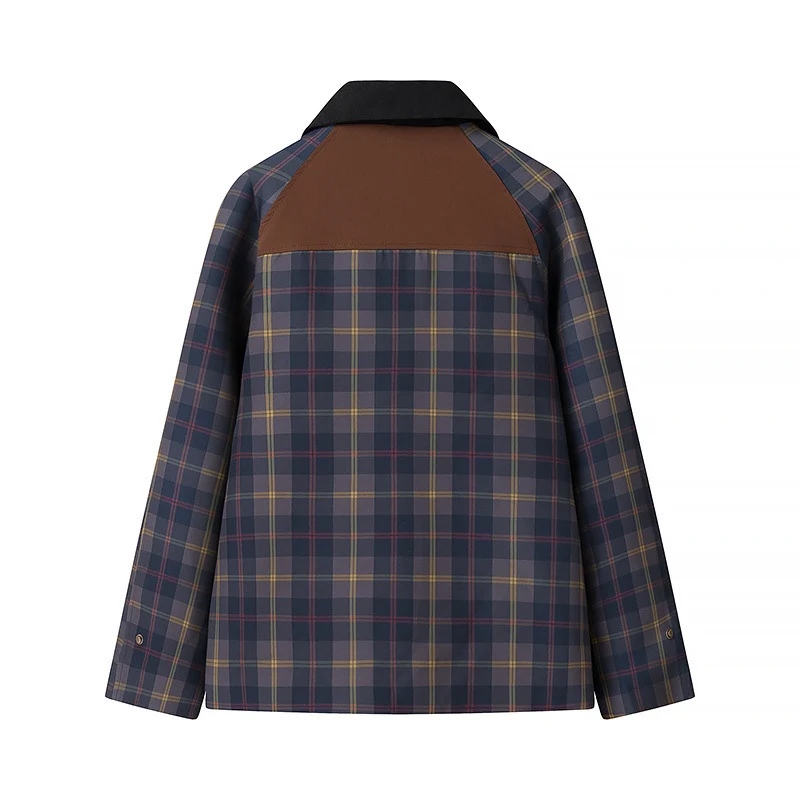 Damen Oversize-Karo-Fieldjacke mit Wachsfinish und Zweifachverschluss Nord Taschen