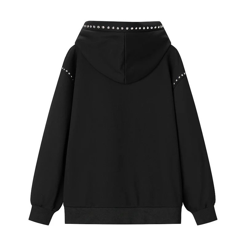 Damen Oversize-Kapuzenpullover mit Nietenbesatz und Ballonärmeln Nord Taschen