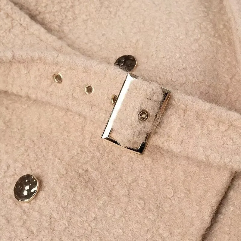 Damen Lang geschnittener Bouclé‑Teddy‑Mantel im Oversize‑Cut mit Doppelknopffront und verstellbaren Ärmelriemen Nord Taschen