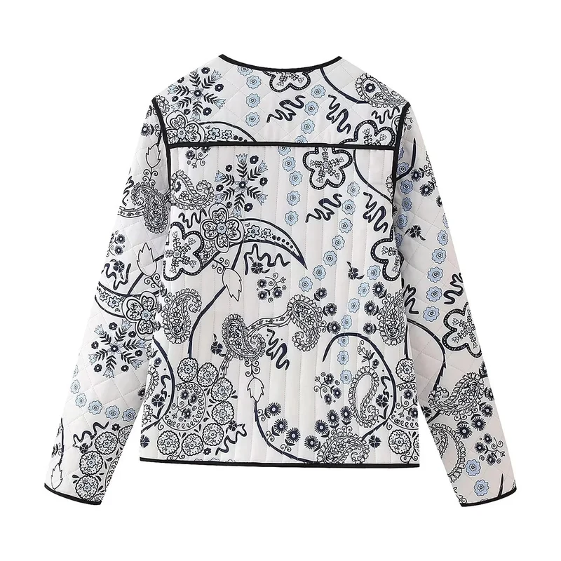 Damen Gestepptes Paisley‑Print Steppjacke mit Kontrastpaspel und Rundhalsausschnitt Nord Taschen