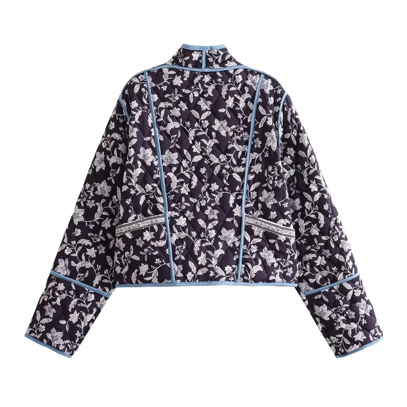 Damen Gestepptes Cropped-Steppjacke mit floralem Allovermuster und kontrastierender Paspelierung Nord Taschen