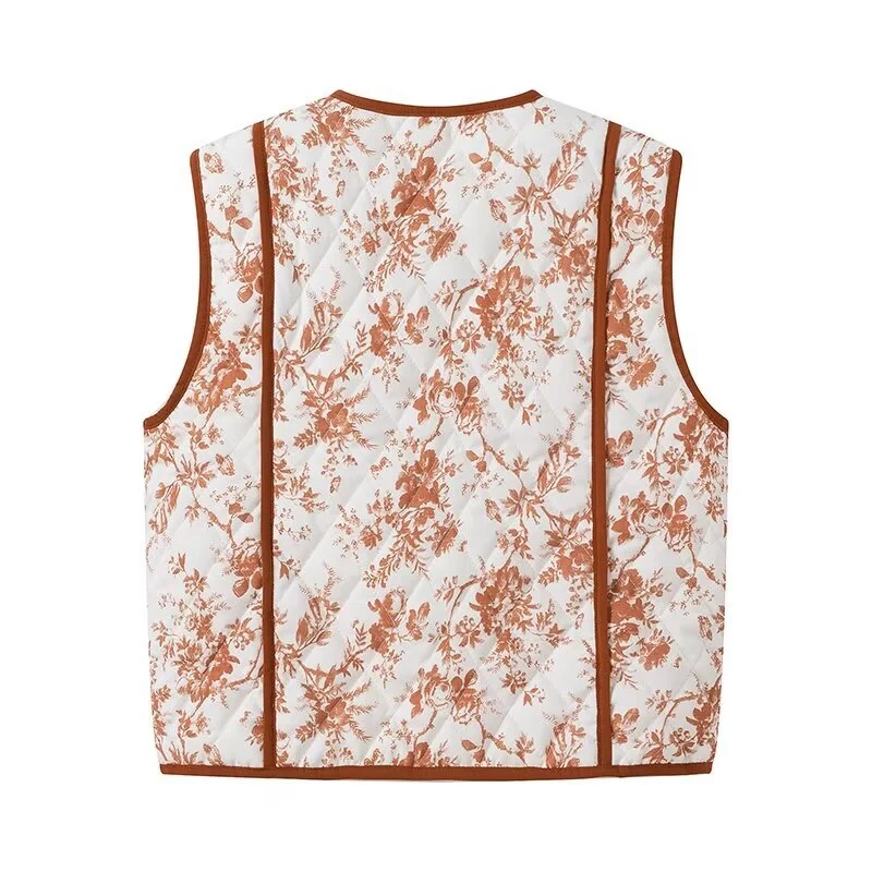 Damen Gesteppte Weste im Landhausstil mit floraler Toile‑Optik und Eingrifftaschen Nord Taschen
