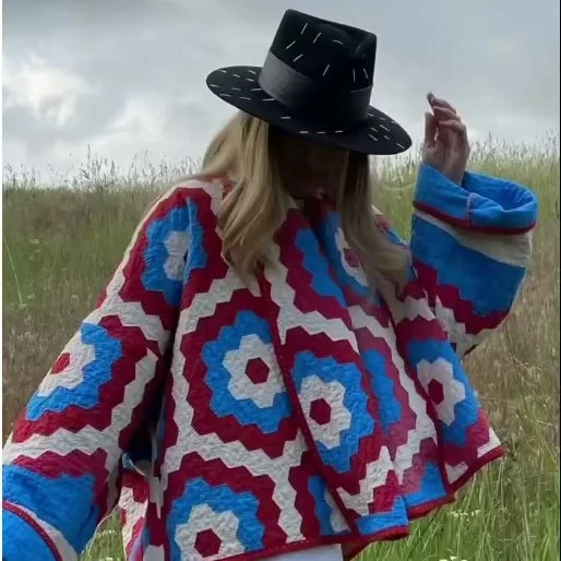 Damen Gesteppte Quilt-Jacke im Patchwork-Motiv mit kastiger Oversize-Silhouette Nord Taschen