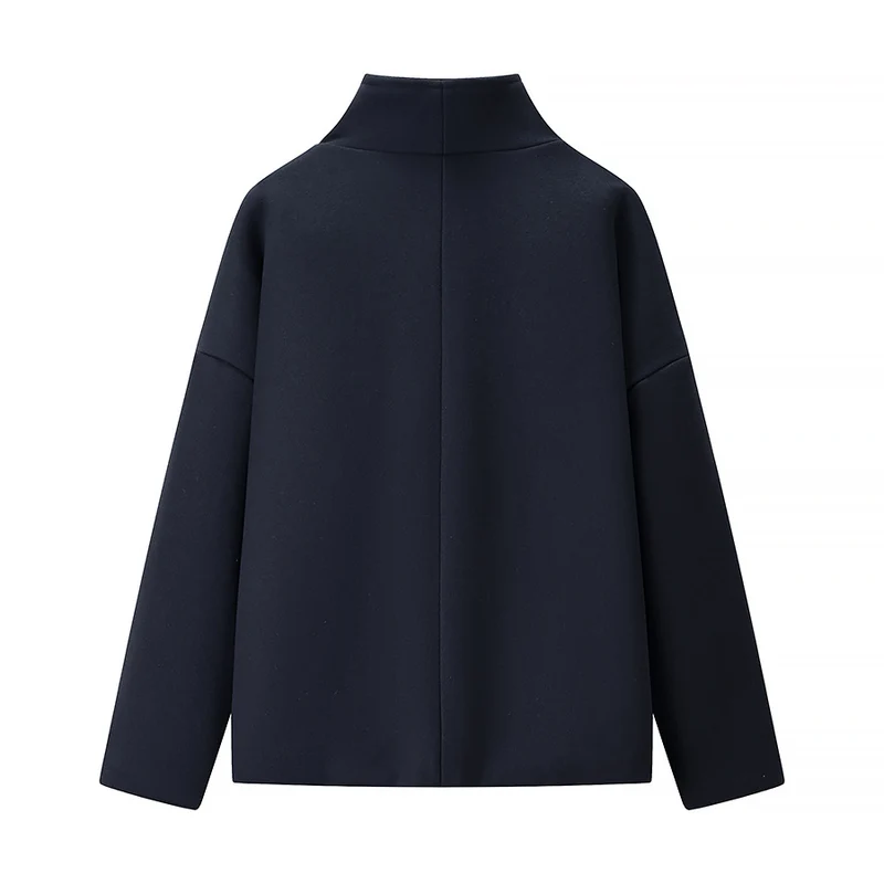 Damen Kurze doppeltgeknöpfte Oversize-Boxy-Jacke mit Stehkragen und Eingrifftaschen Nord Taschen