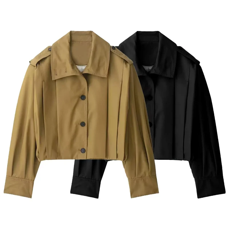 Damen Kurze Boxy‑Trenchjacke mit Faltenblende und Epauletten Nord Taschen