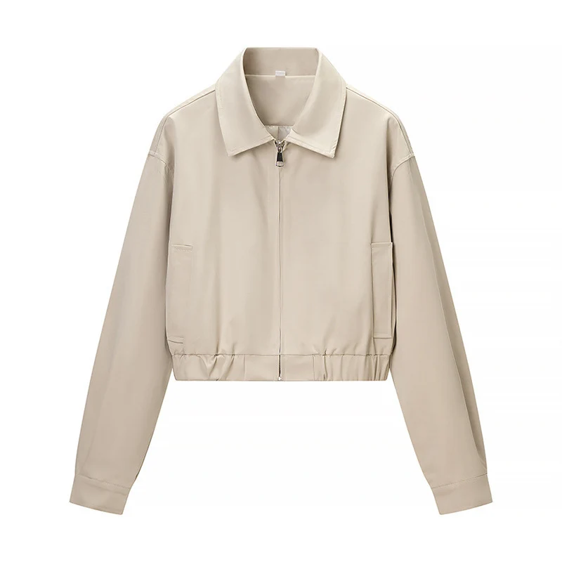 Damen Kurze Blousonjacke aus veganem Leder mit Reißverschluss und elastischem Saum Nord Taschen