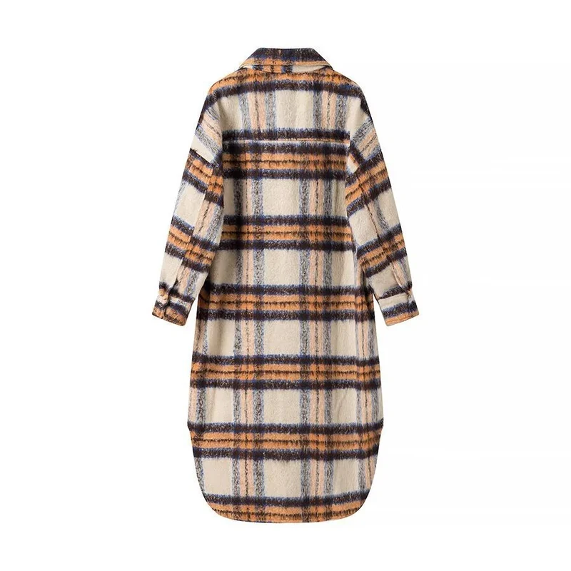 Damen Oversize-Hemdkleid-Mantel aus Wollmix mit Karomuster Nord Taschen