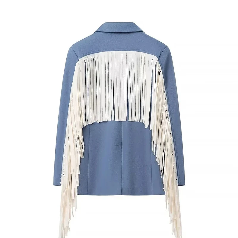 Damen Oversize-Blazer mit langen Fransen und Ziernähten Nord Taschen