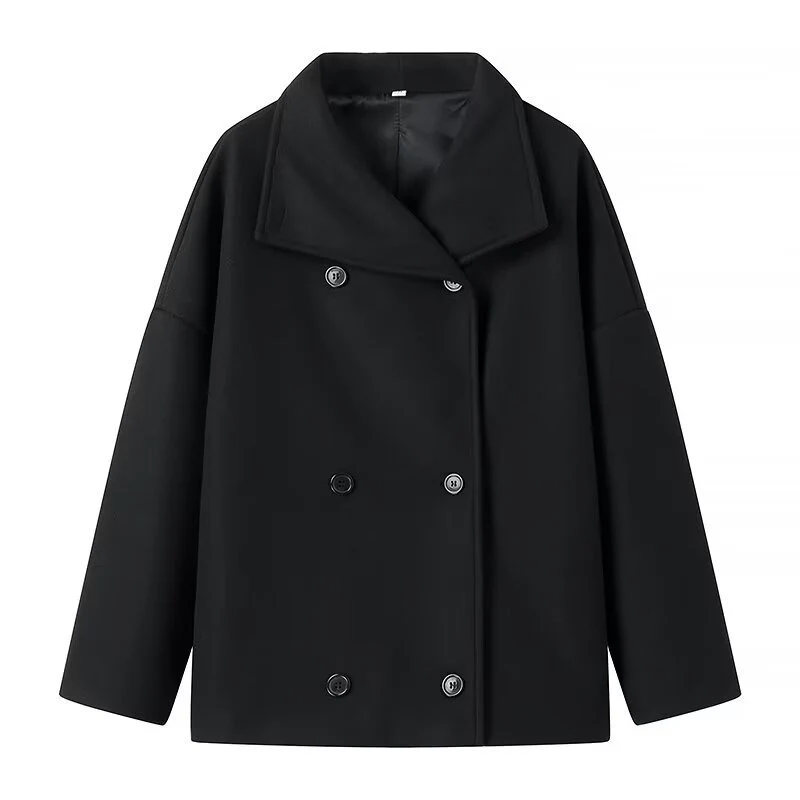 Damen Kurzmantel im Oversize‑Cut mit Doppelreiher und weitem Umschlagkragen Nord Taschen