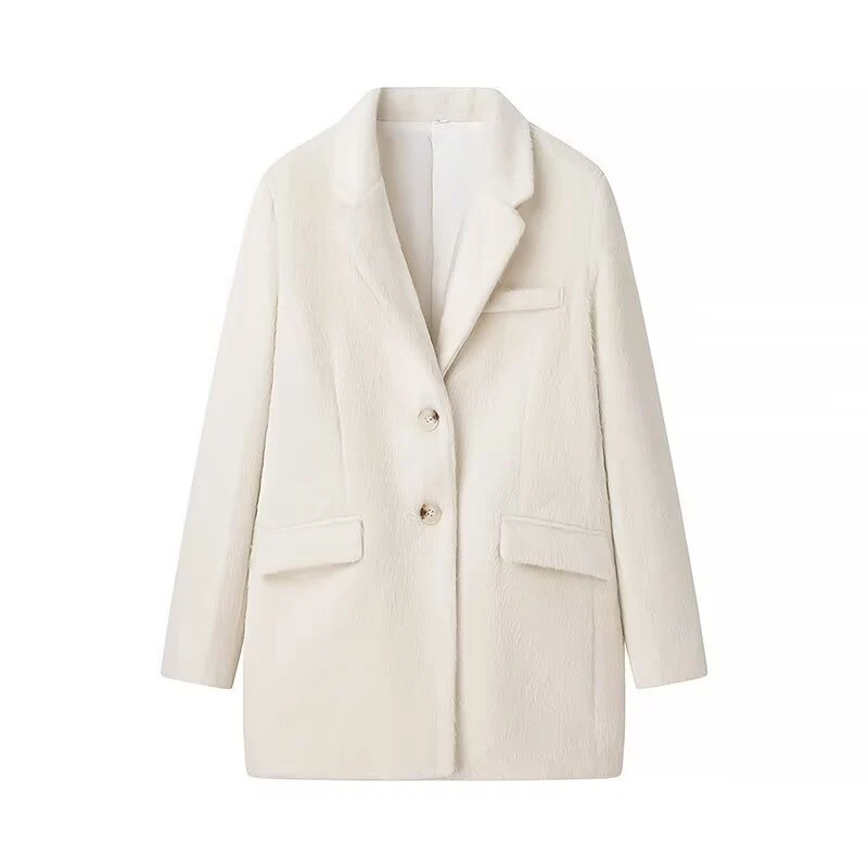 Damen Kurzmantel im Blazer‑Look mit Reverskragen, strukturierter Oberfläche und Pattentaschen Nord Taschen