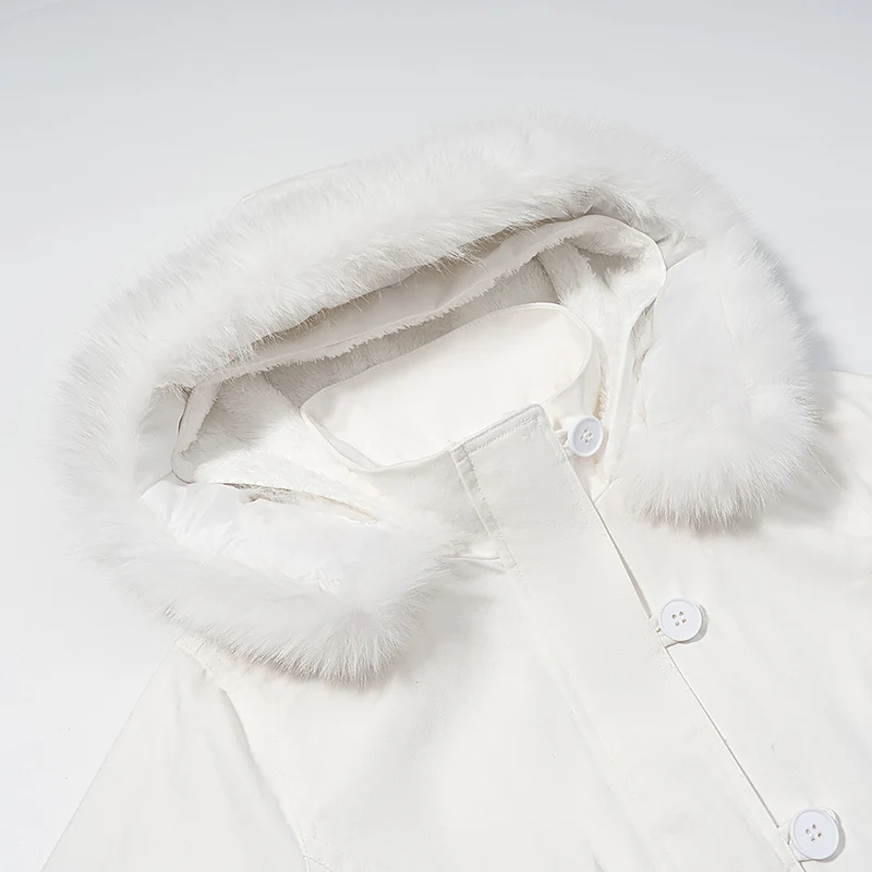 Damen Kurzjacke mit wattierter Fütterung, Kapuze mit Kunstfellbesatz und geripptem Saum Nord Taschen