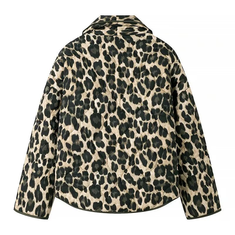 Damen Kurzjacke mit Leopardenprint, kastiger Silhouette und Schalkragen Nord Taschen