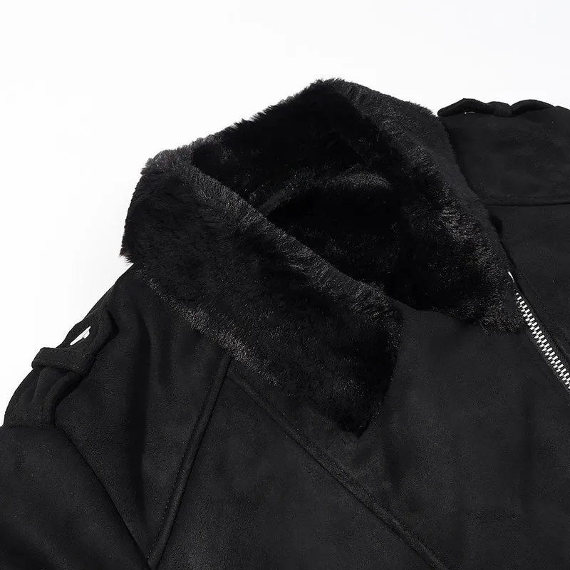 Damen Kurze Bikerjacke mit Kunstfellkragen und Wildlederoptik Nord Taschen