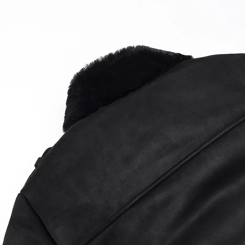 Damen Kurze Bikerjacke mit Kunstfellkragen und Wildlederoptik Nord Taschen