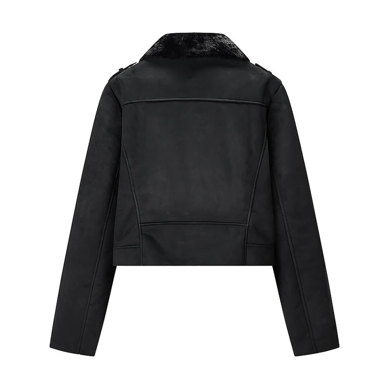 Damen Kurze Bikerjacke mit Kunstfellkragen und Wildlederoptik Nord Taschen