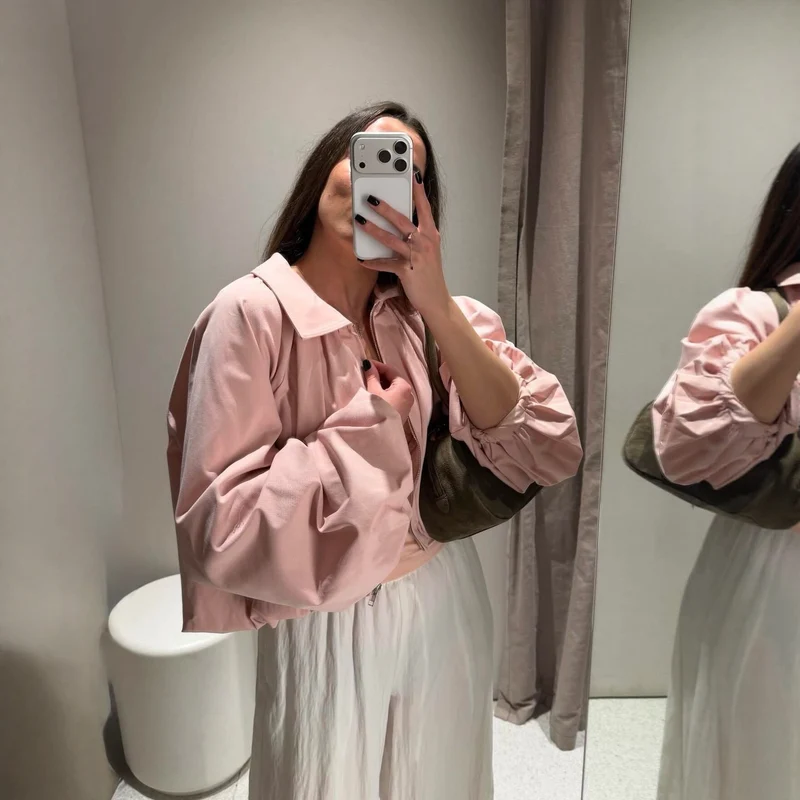 Damen Kurzcape mit Volumenärmeln, Reißverschluss und gerafftem Saum Nord Taschen