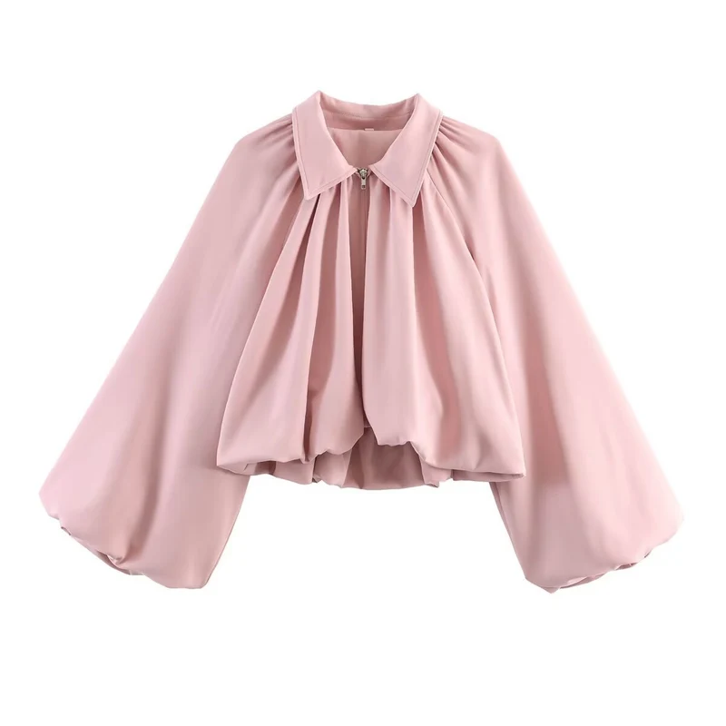 Damen Kurzcape mit Volumenärmeln, Reißverschluss und gerafftem Saum Nord Taschen