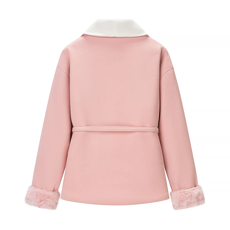 Damen Kurzblazer‑Mantel mit Kimono‑Schalkragen, Taillengürtel und Kunstfell‑Bündchen Nord Taschen