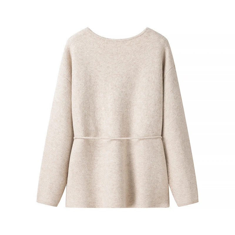 Damen Offener Strickcardigan mit Bindegürtel und V‑Ausschnitt Nord Taschen