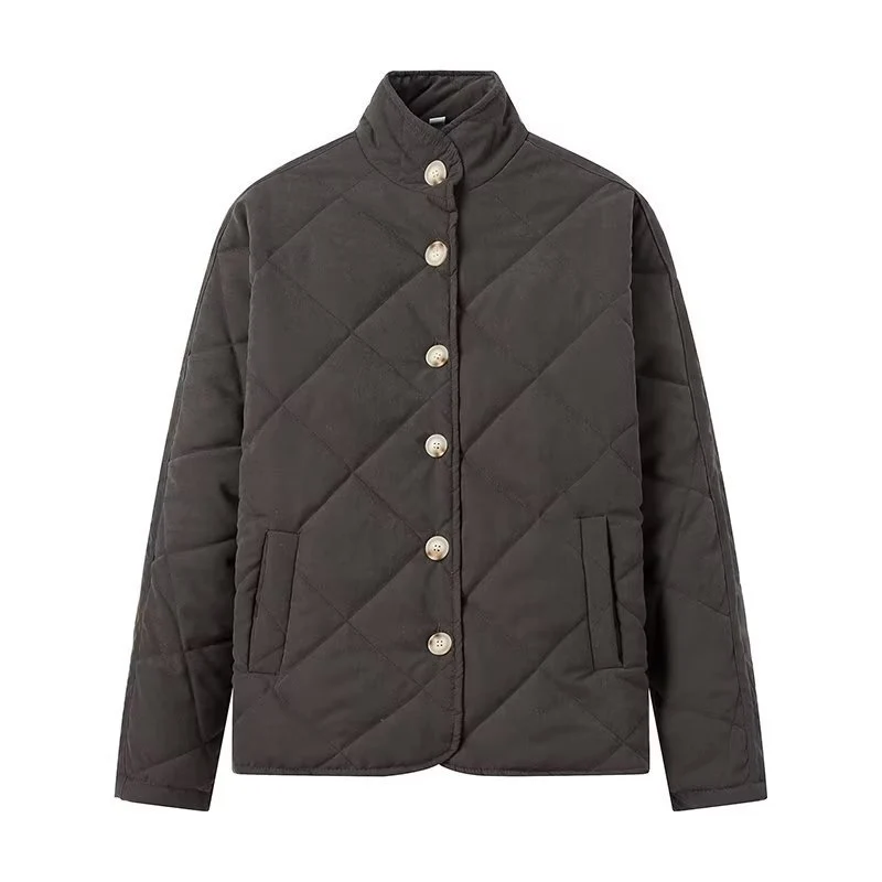 Damen Gepolsterte Steppjacke mit Stehkragen und Oversize-Schnitt Nord Taschen
