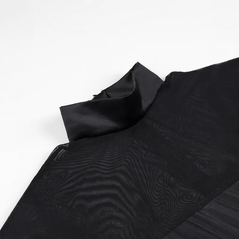 Damen Kurzabendkleid mit Stehkragen, transparenten Mesh-Ärmeln und Korsagen-Optik Nord Taschen