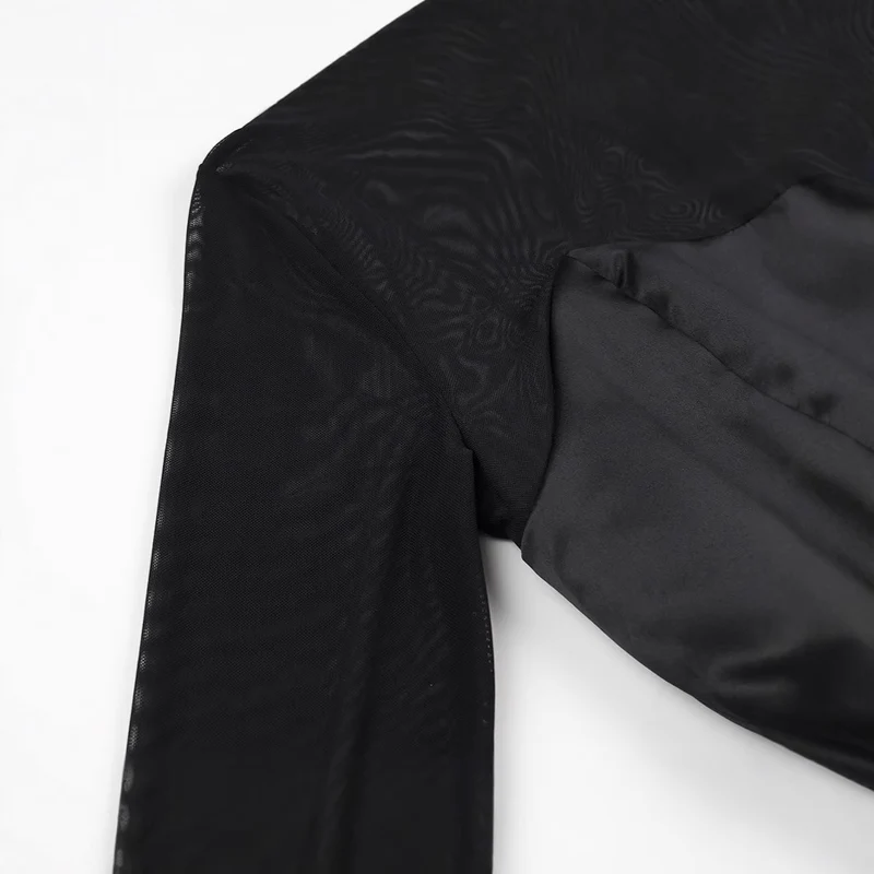 Damen Kurzabendkleid mit Stehkragen, transparenten Mesh-Ärmeln und Korsagen-Optik Nord Taschen