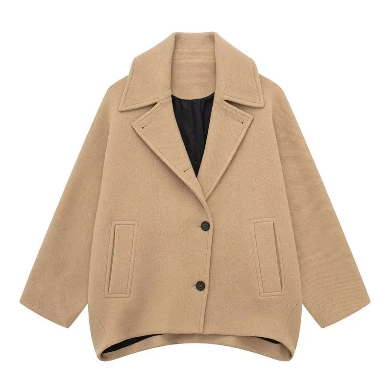 Damen Kurz geschnittener Oversize-Wollmix-Caban mit weitem Revers und kastiger Silhouette Nord Taschen