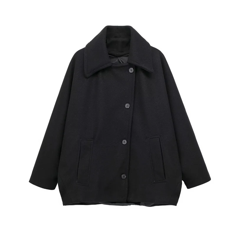 Damen Kurz geschnittener Oversize-Wollmix-Caban mit weitem Revers und kastiger Silhouette Nord Taschen