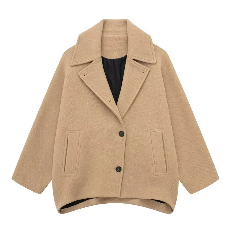 Damen Kurz geschnittener Oversize-Wollmix-Caban mit weitem Revers und kastiger Silhouette Nord Taschen