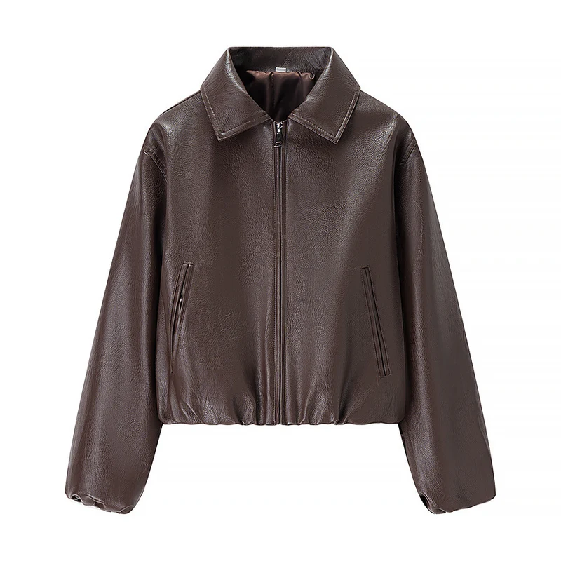 Damen Kurz geschnittener Lederimitat-Blouson mit Reißverschluss und Gummizugsaum Nord Taschen
