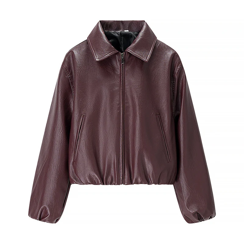 Damen Kurz geschnittener Lederimitat-Blouson mit Reißverschluss und Gummizugsaum Nord Taschen