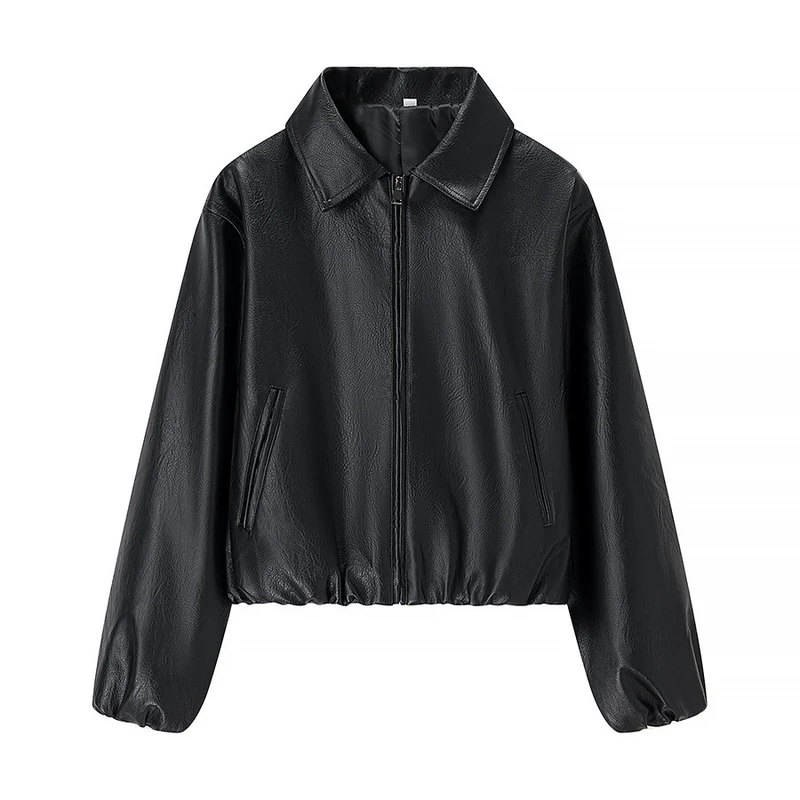 Damen Kurz geschnittener Lederimitat-Blouson mit Reißverschluss und Gummizugsaum Nord Taschen