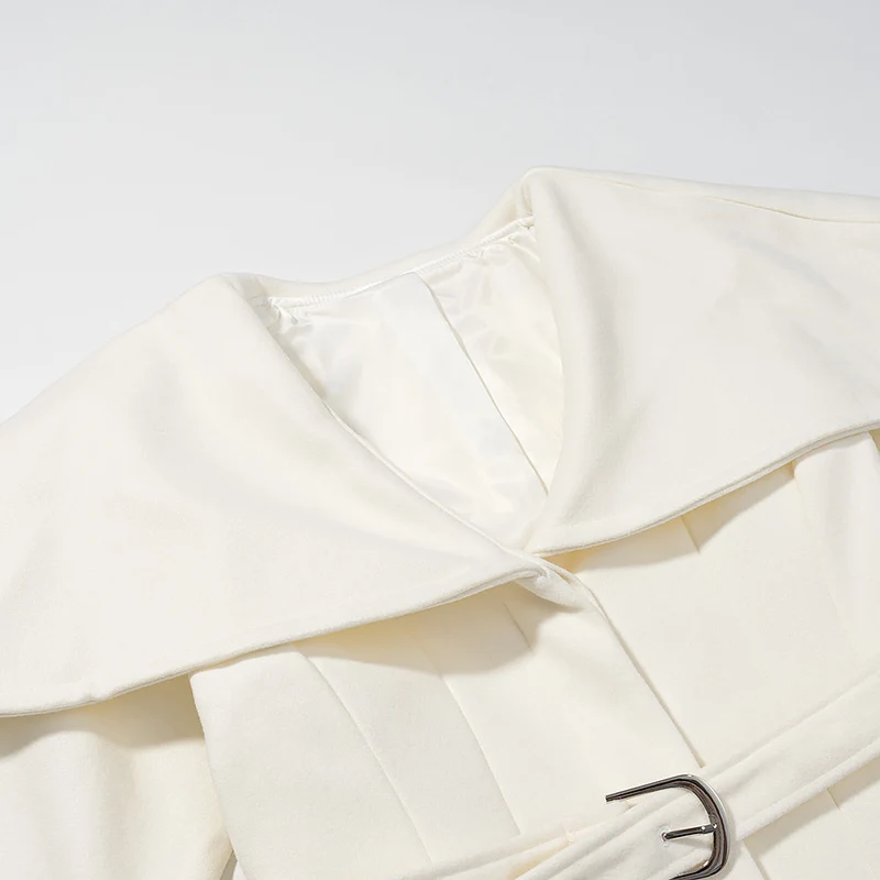 Damen Maximal langer Taillierter Wollmix‑Mantel mit übergroßem Schalkragen und Gürtel Nord Taschen