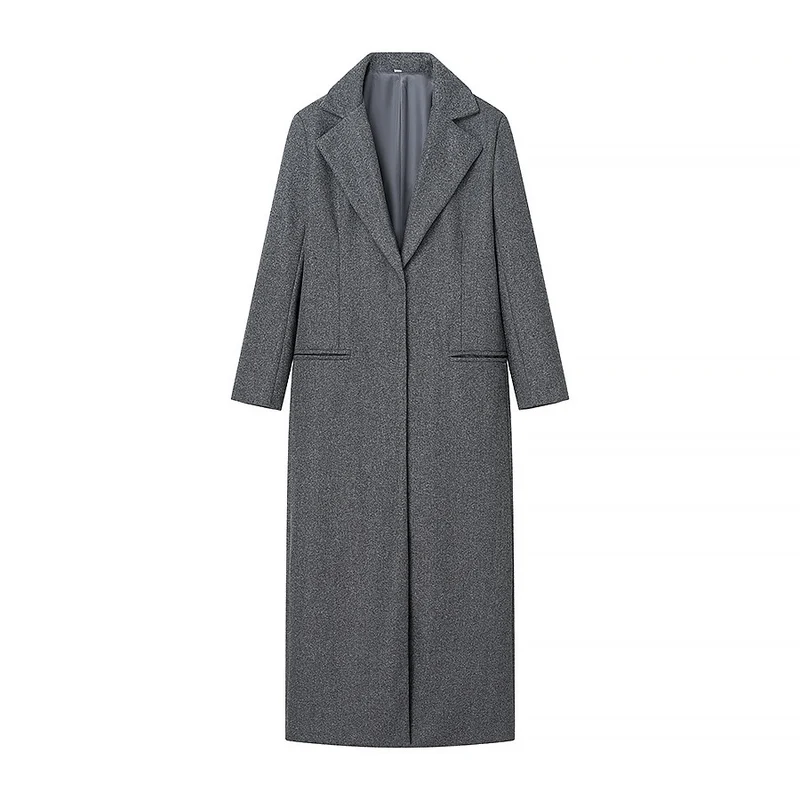 Damen Maxilanger Wollmix-Mantel mit integriertem Loop-Schal und cleanem Revers Nord Taschen