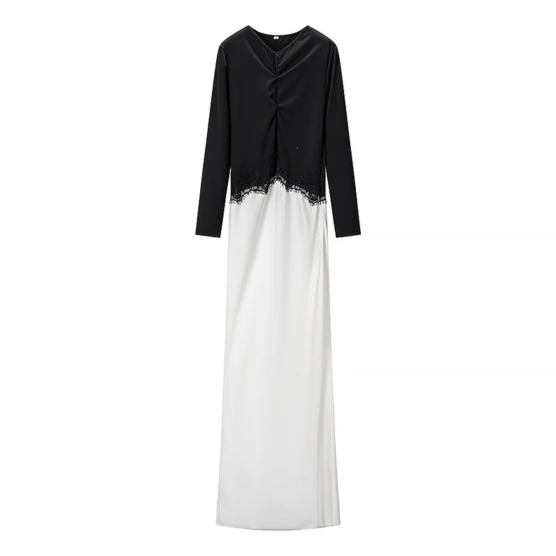 Damen Maxikleid mit Spitzeneinsatz, geraffter Vorderpartie und fließender Saum Nord Taschen