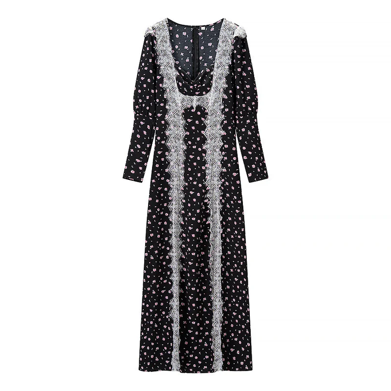 Damen Maxikleid mit Spitzenbesatz und floralem Alloverprint Nord Taschen