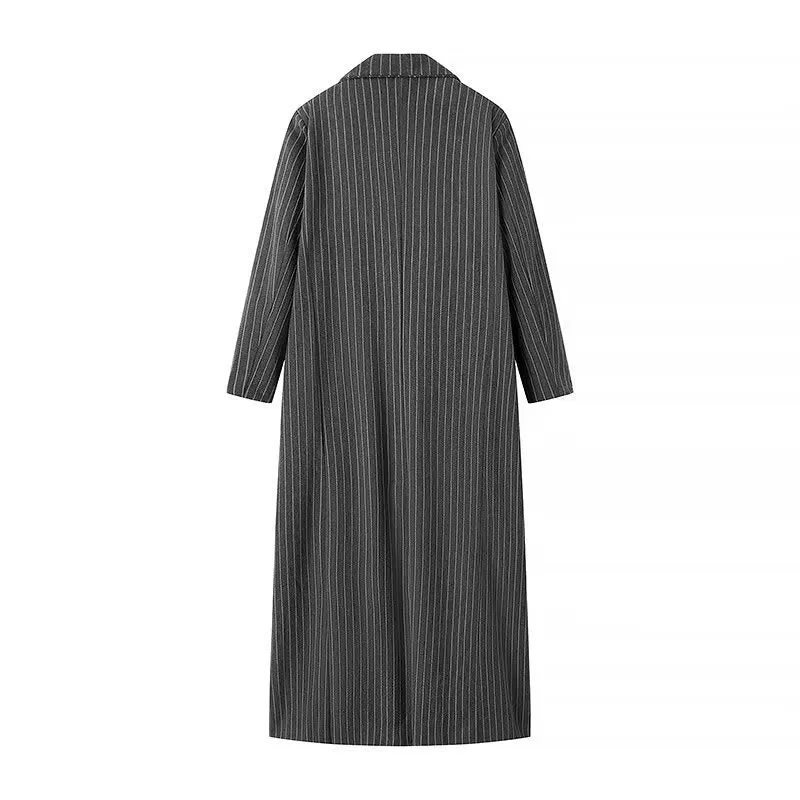 Damen Longline-Wollmixmantel mit Nadelstreifen, tailliertem Revers und Pattentaschen Nord Taschen