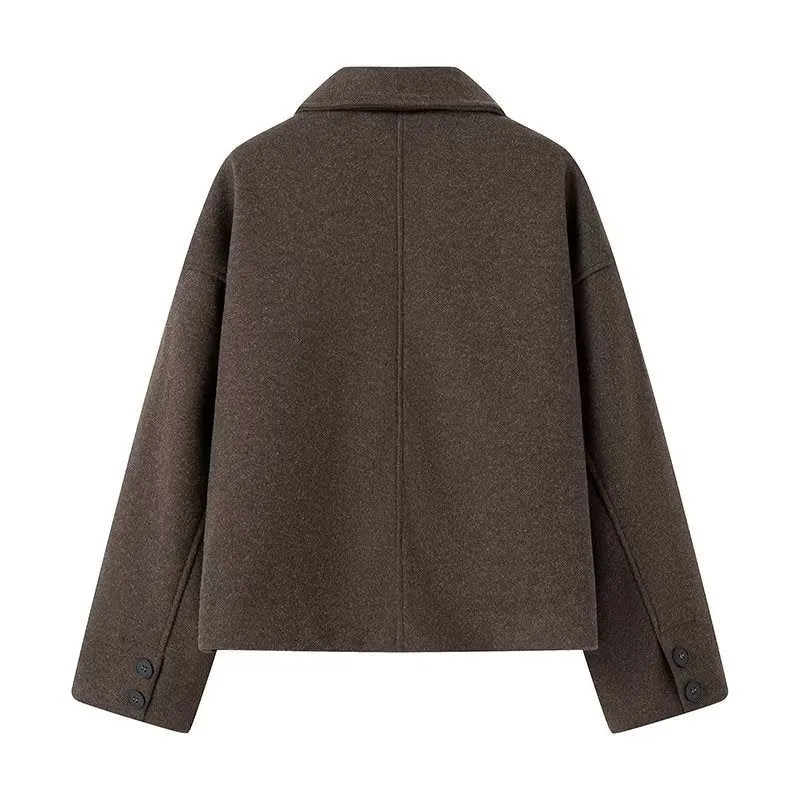 Damen Kurzjacke aus Wollmix im Boxy‑Caban‑Stil mit Hemdkragen und Eingrifftaschen Nord Taschen