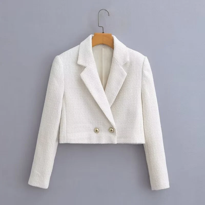 Damen Kurz geschnittener Bouclé-Blazer mit taillierter Silhouette und Doppelknopf Nord Taschen