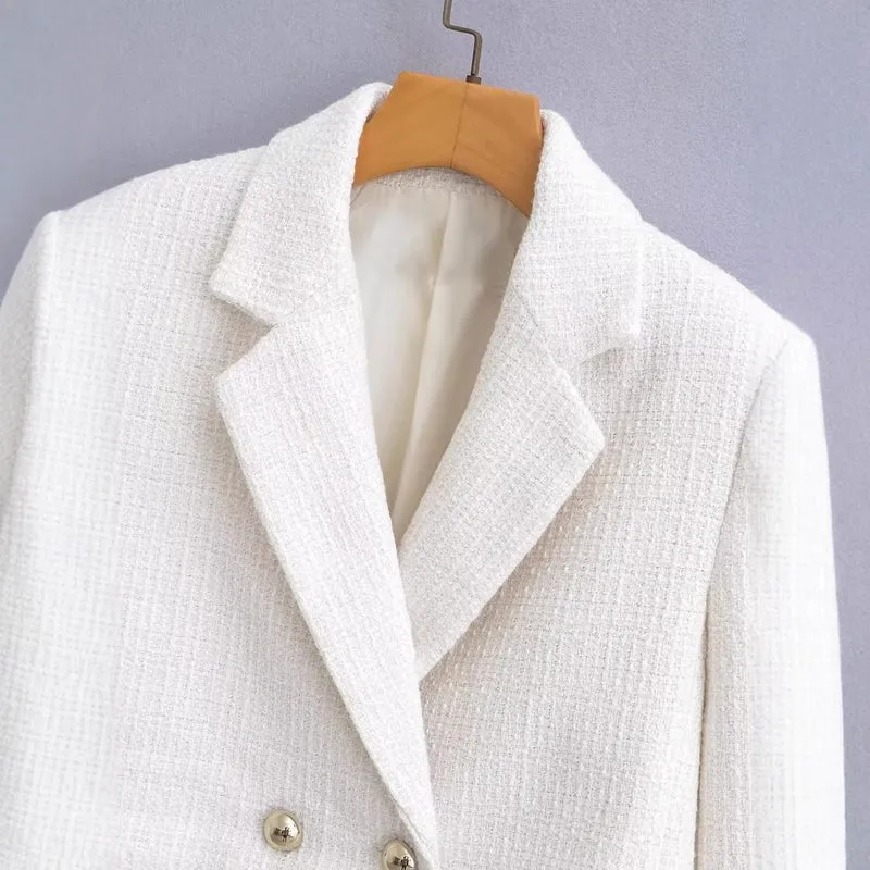 Damen Kurz geschnittener Bouclé-Blazer mit taillierter Silhouette und Doppelknopf Nord Taschen